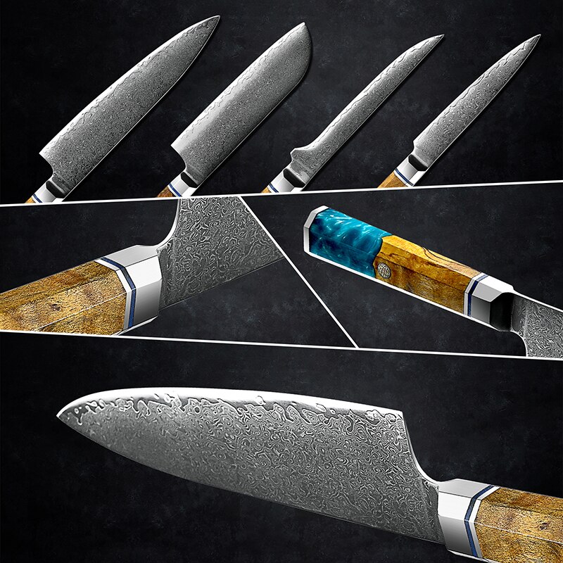 Grandsharp Kitchen Knife Set Damascus Kitchen Knife vg10 Japanese Steel Santoku Utility Bread Chef Gyuto Knives Cooking Tools