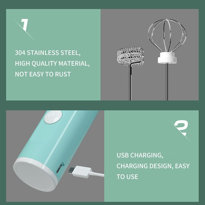 Melkopschuimer Handheld Elektrische Oplaadbare Pijpje Voor Koffie Rvs Green Christmas