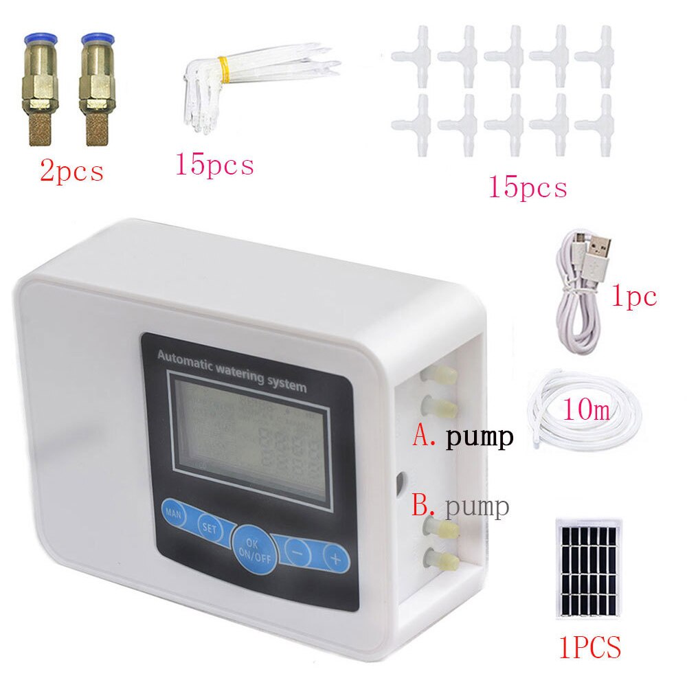 Solar Double Pump Watering Device Watering Timer Automatic Irrigation Water Timer Outdoor Garden Watering Timer Controller Tool: Type 2