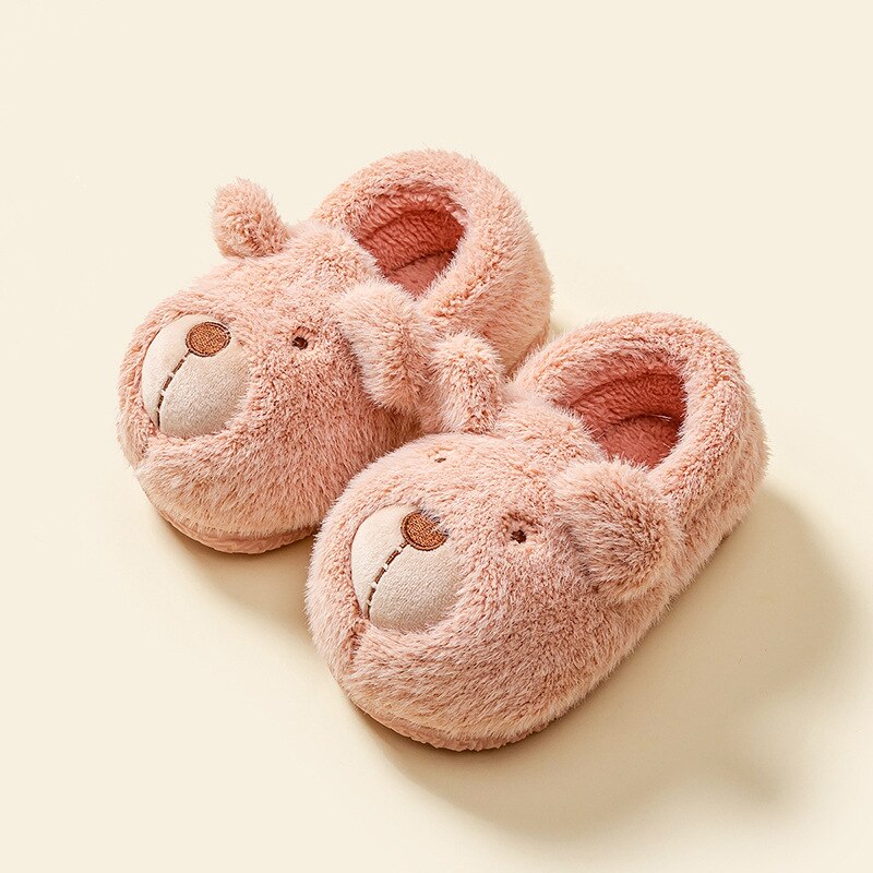 Zapatillas de invierno de algodón para niñas, zapatos de invierno con oso, Zapatillas de casa cálidas,