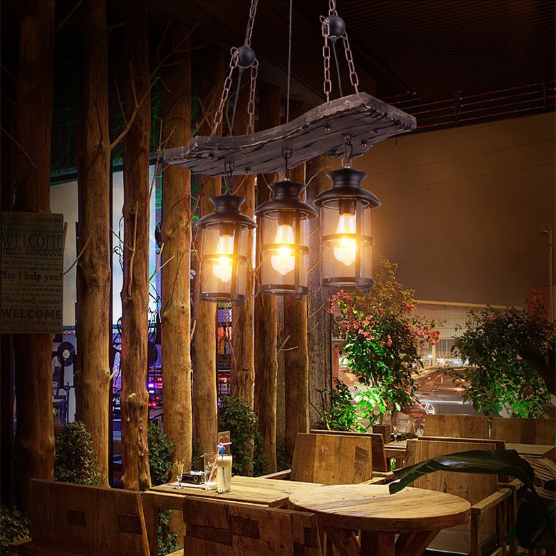 Luminaire industriel suspension cheval rétro lampe barre américaine suspension éclairage loft bois suspension luminaire lustre rustique