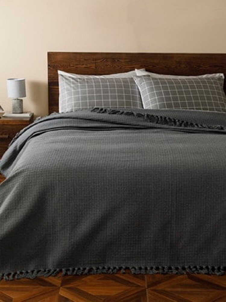 Engels Thuis Plaid Katoen Dubbel Bed Cover 240 X260 Cm Navy Blauw/Bordeaux/Grijs Dubbele, Katoen