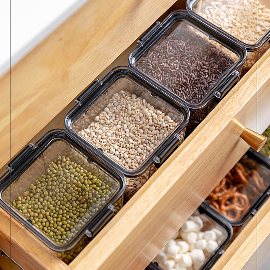 Storage Box Square Transparent Sealed Fresh Box Home Sealed Moisture-Proof Transparent Cereal Food Pasta Storage Box #YL5