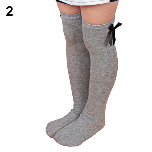 Lovely Girls Kids Toddler Bow Knee High Socks Colours Silk Bow Baby Girl Socks Striped Princess Socks 1 to 8 Years: Grey