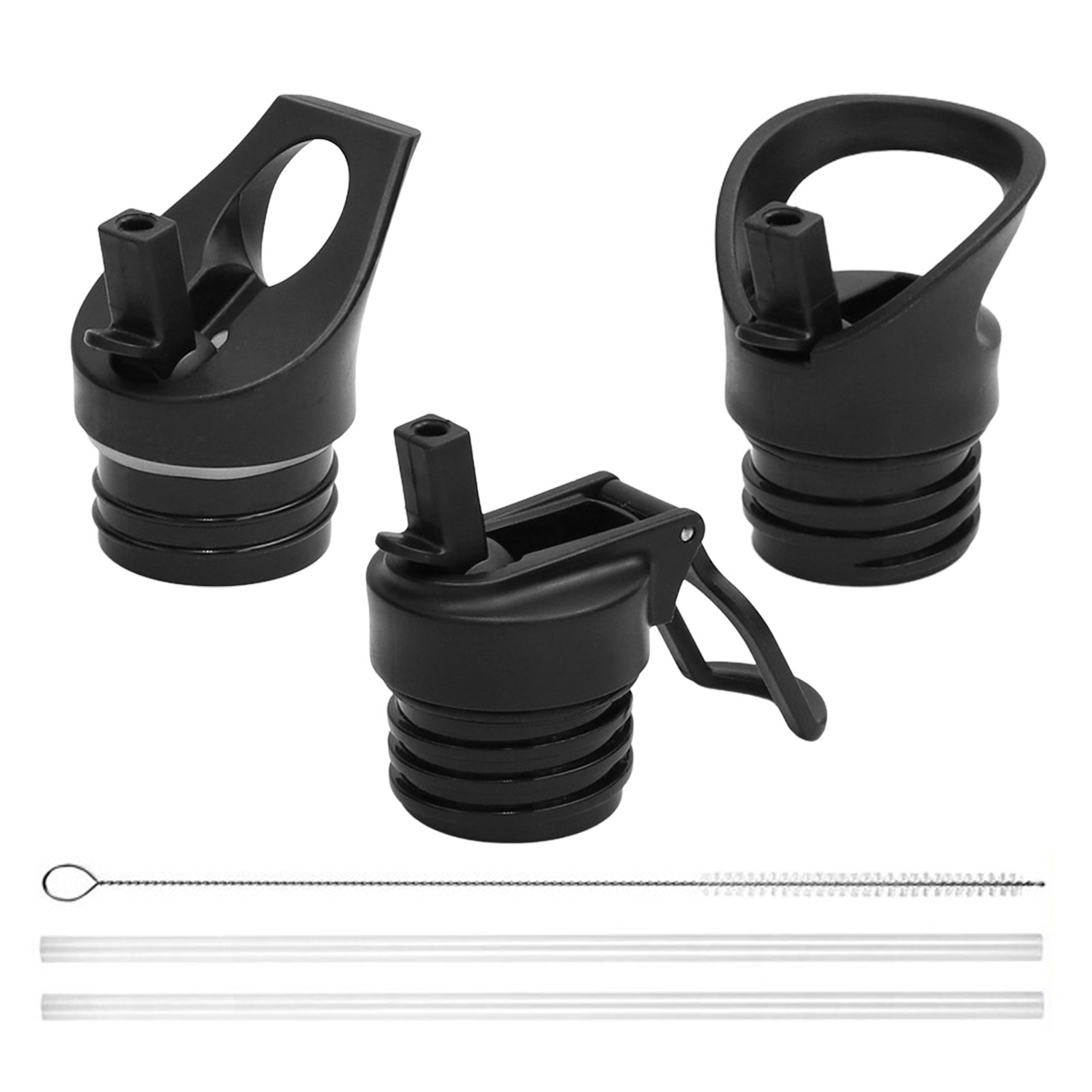 Couvercles de paille à large bouche pour hydroflacon, couvercle de bouteille d&#39;eau 12-64Oz, comprend 2 couvercles étanches, 4 pailles, 2 brosses à paille