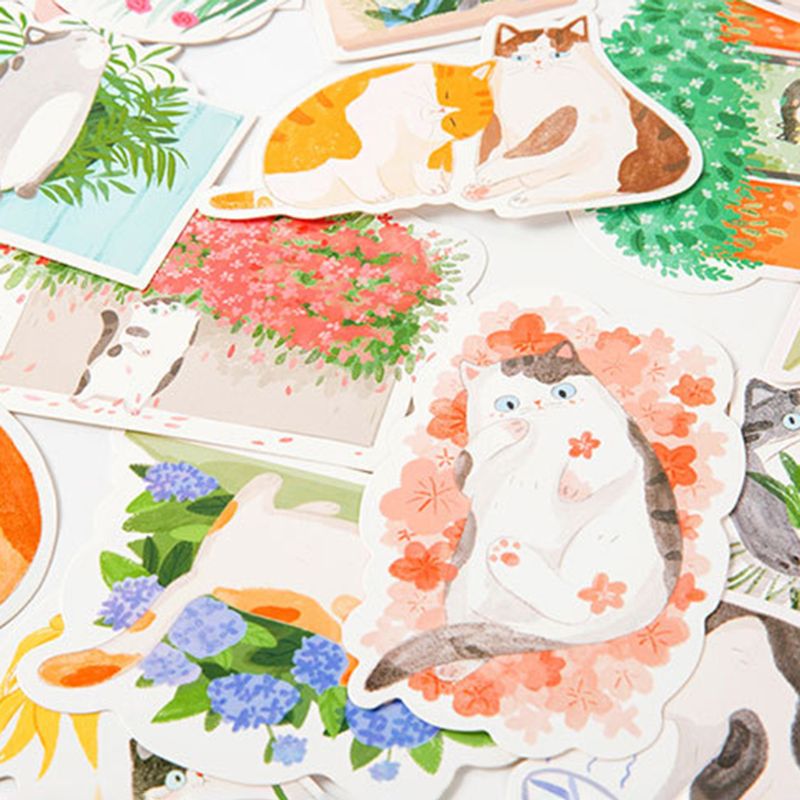 Postcard Hand-Painted Cat Shape Cat Backyard Cute Hand-Painted Graffiti Style Small Fresh Cute Animal Shaped Card