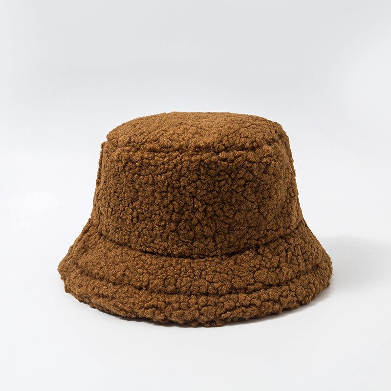 Kvinder uld furry hat teddy fløjl varm ørebeskytter fisker hat lam fløjl cap dejlige plys spand hat: Kaffe