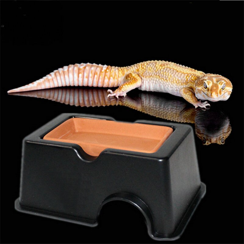 Plastic Reptile Hide Box Den Spawning Cave Tortoise Snake Lizard Feed Water Bowl 