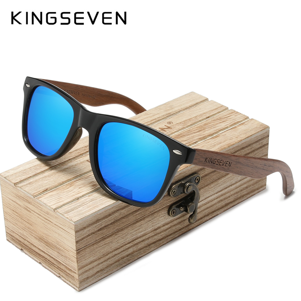 KINGSEVEN-gafas de sol de madera Natural para hombre y mujer, lentes de sol polarizadas hechas a mano con espejo, UV400, 2023: YELLOW