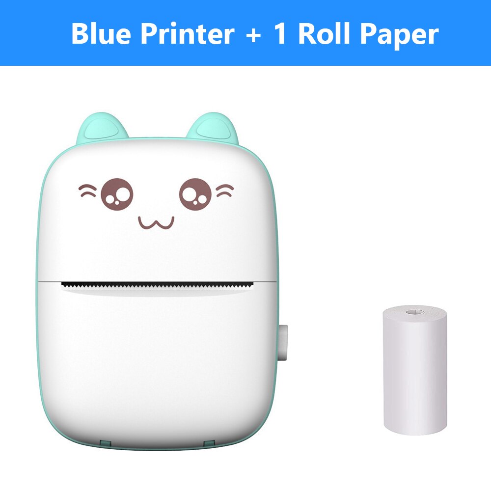 Mini Printer Portable Thermal Printing Machine Bluetooth Mini Photo Picture Label Printer for Android iOS DIY Home Use Printer: Blue add 1Paper