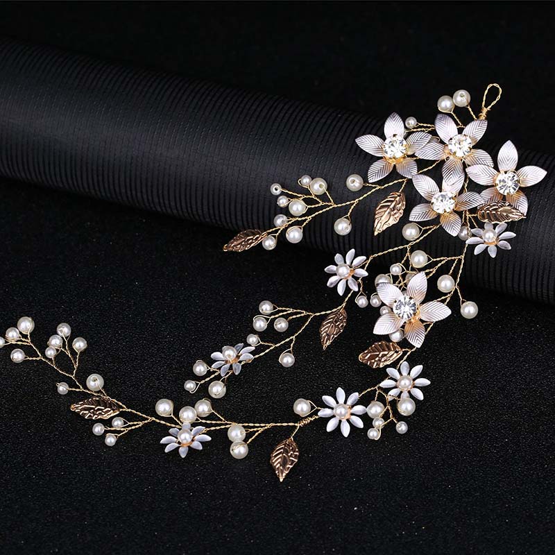 Nuevos accesorios para el cabello de boda, cinturón para el cabello con perlas de cristal, diadema nupcial para boda, adorno para el cabello, joyería para el cabello, tocado de novia, diadema: YELLOW