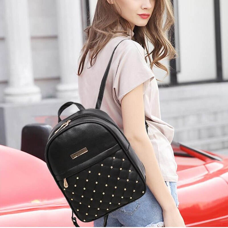 Casual Travel Bead Backpack for Teenage Girls PU Leather SchoolBag Backpack Mochila feminina Backpacks Shoulder Bags LB567