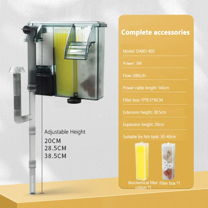Aquarium Stil extern filter Aquarium Verstelbare wandgemonteerde filters 3-in-1 Aquarium Waterzuivering Circulatiesysteem: Black