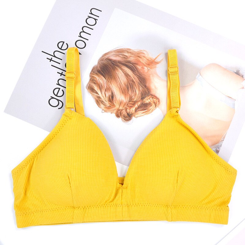 CHRLEISURE Soft Cotton Bras For Women Adjustable Shoulder Strap Bra Push Up No Rims Bralette: Gold