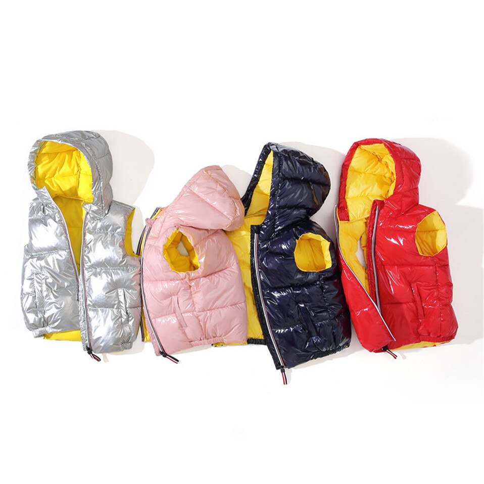 Hooded Kind Vest Kinderen Bovenkleding Winter Jassen Kids Kleding Warm Cotton Baby Jongens Meisje Zilver Vest Voor Leeftijd 1-5 Jr