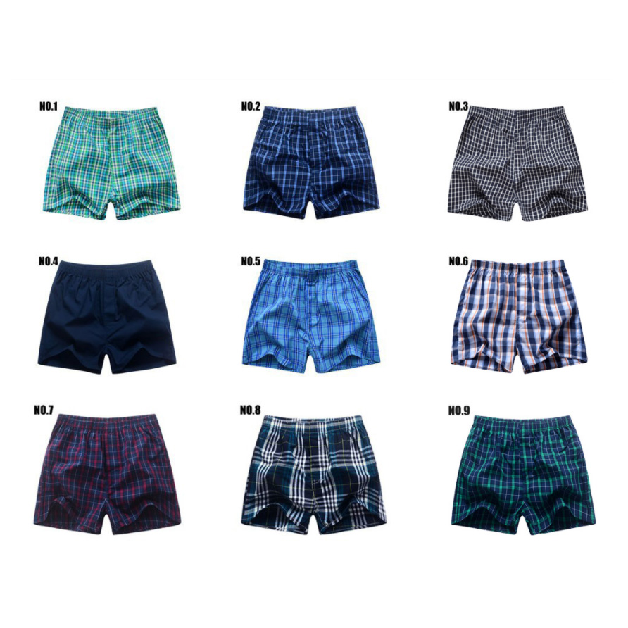 4 Pcs/Lot Men Plaid Underpants Boxers 100% Cotton Shorts Underwear Male Loose Comfortable Sleep Bottoms Panties