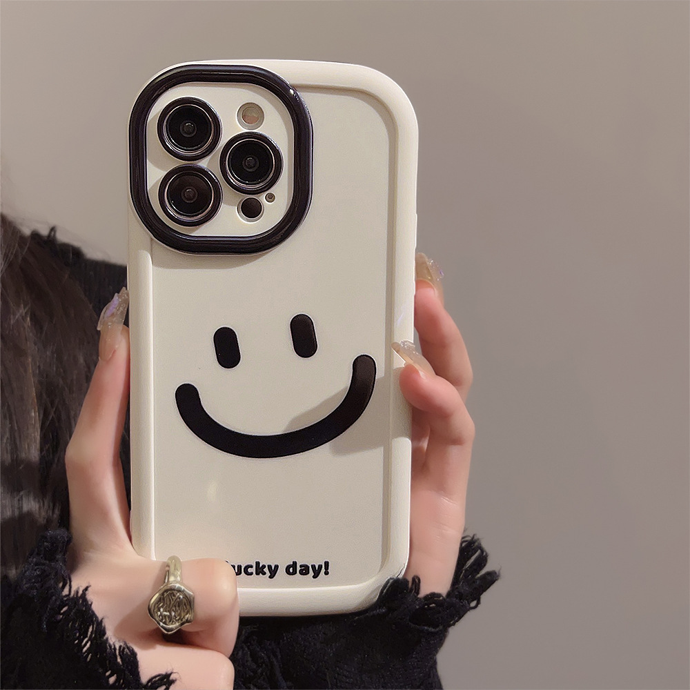 Funda de teléfono con de sonrisa bonita para iPhone 15 14 11 12 13 Pro Max 16 XS XR Plus 7 8 SE, funda de teléfono de TPU, nuevos productos: Para iphoneXS max (6,5 ") / Beige