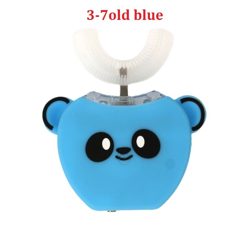Smart 360 Degrees Automatic Sonic Electric Toothbrush for Children Adult U Type 4 Modes Tooth Brush USB Charging Tooth Whitening: 3-7old blue