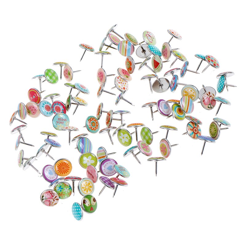 100 Uds flores hechas con frutas prendedores de Metal de colores papel variado mapa corcho tabla tapado fijación chincheta Pin Oficina escuela suministros