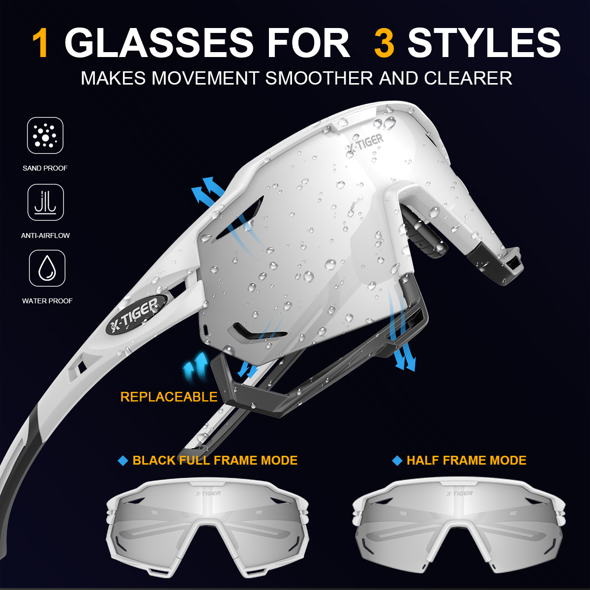X-TIGER Gafas de ciclismo polarizadas con 5 lentes intercambiables MTB Ciclismo Béisbol Correr Gafas de sol deportivas para hombres y mujeres