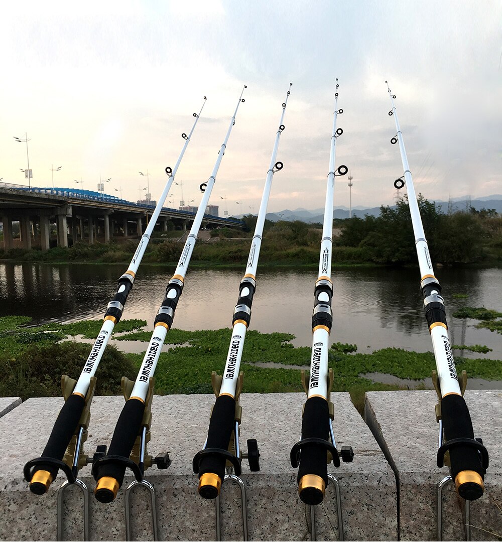 Canna da pesca bianca a lancio lungo canna da pesca dura in fibra di carbonio FRP canna da pesca telescopica regolabile: 3.6 m.