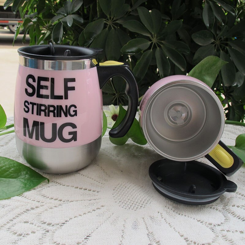 Electric Self Stirring Coffee Mug Cup Stainless Steel Automatic Self Mixing &amp; Spinning Home Office Mixer Milk Frothers Whisk Cup: Pink