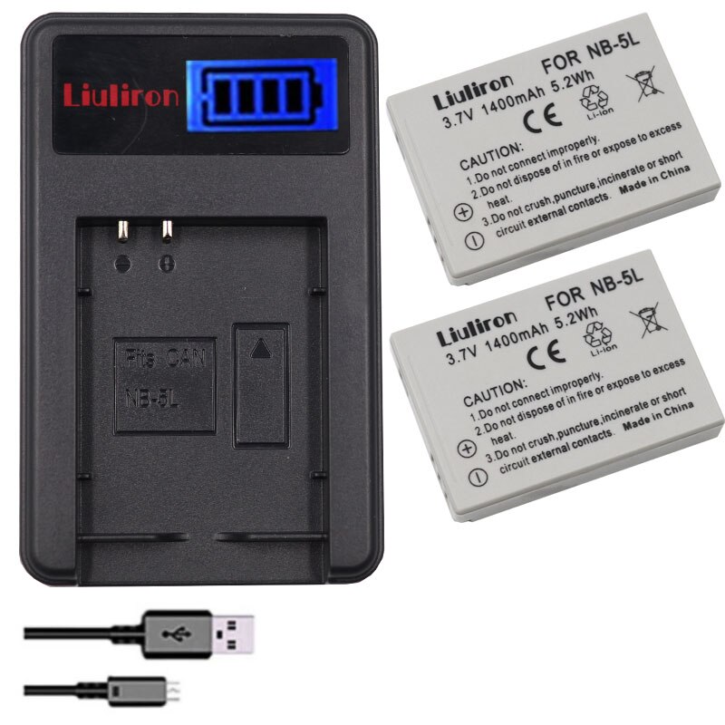2 stücke NB-5L NB 5L batterie + LCD USB ladegerät für S110 SX200 SX210 SX220 SX230 HS IXUS 850 870 800 860 990 SD: charger and 2battery