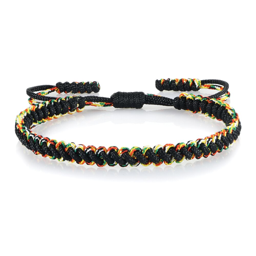 Pulsera de cuerda de color negro y marrón para hombre y mujer, pulsera trenzada de cadena ajustable tejida, accesorios hechos a mano, joyería al por mayor, de la suerte: black-1