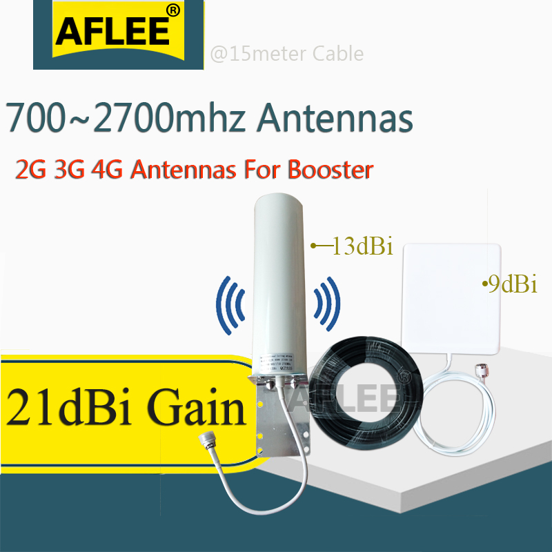 Antena omnidirecional aérea do painel da antena de 21dbi 2g 3g 4g antena 800-2700mhz cabo de 15 medidores para o impulsionador móvel do sinal de 2g 3g 4g