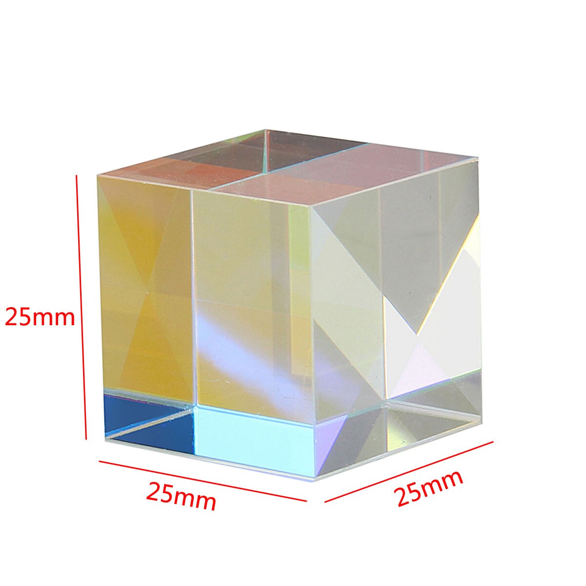 25X25Mm Vierkante Prisma Zes-Zijdige Optische Prisma Glas Natuurkunde Onderwijs Gebroken Licht Spectrum Rainbow Prisma Kubus splitting Prisma