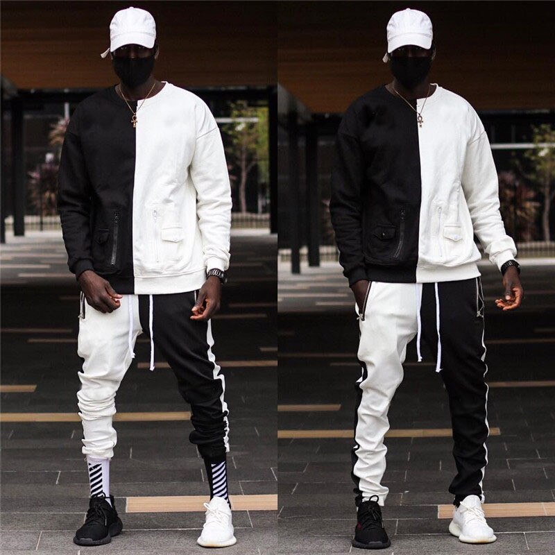 Conjunto de 2 piezas de manga larga con cuello redondo sudadera deportiva conjunto de ropa de deporte para hombre, traje deportivo, entrenamiento para hombre, ropa deportiva, sudaderas con capucha + Pantalones