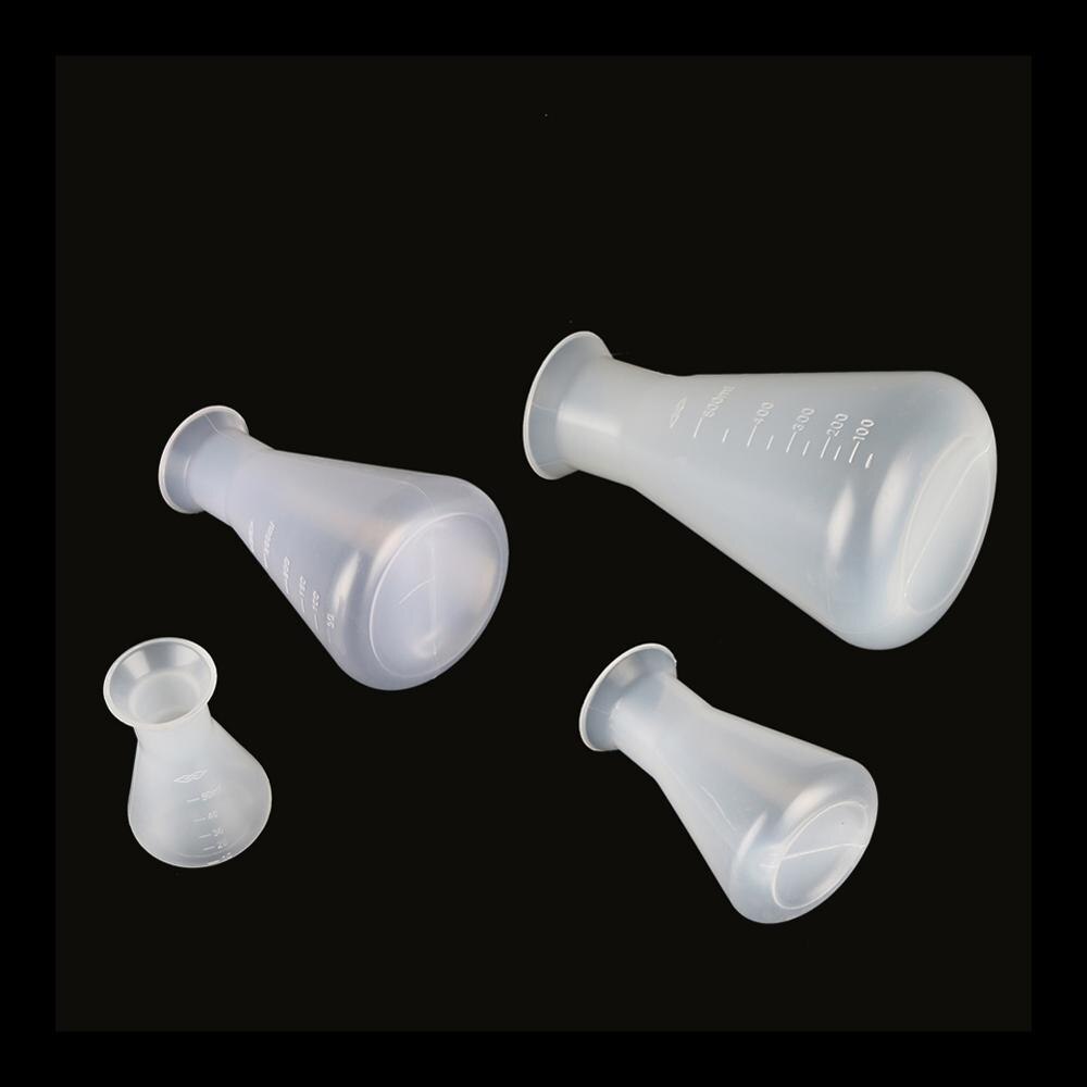 Plast erlenmeyer kolbe smal hals konisk trekant kolbe kjemi laboratorie analyse instrument 50/100/250/500ml