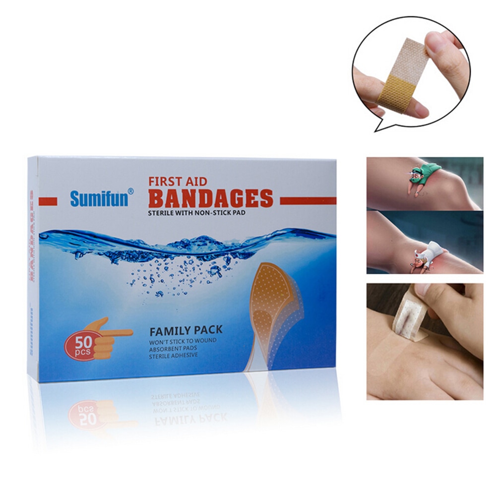 50 Stks/doos Wegwerp Waterdichte Pleister Met Een Steriele Gaasje Bandage Ehbo Hemostatische Medische Veiligheid & Survival