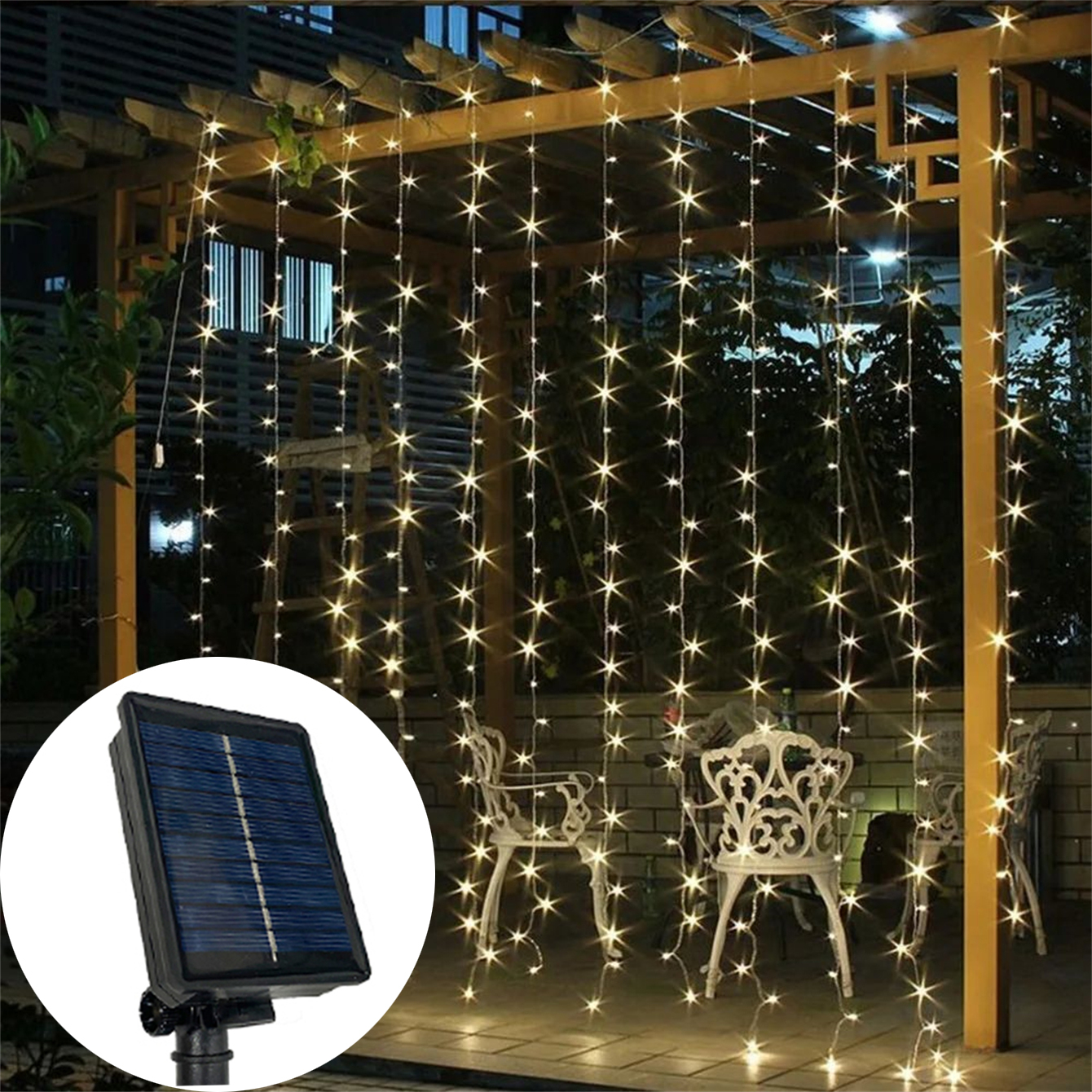 Guirnalda de luces LED con energía solar, 8 modos, perfecta para fiestas, bodas y decoraciones de jardín, lámpara solar navideña para exteriores