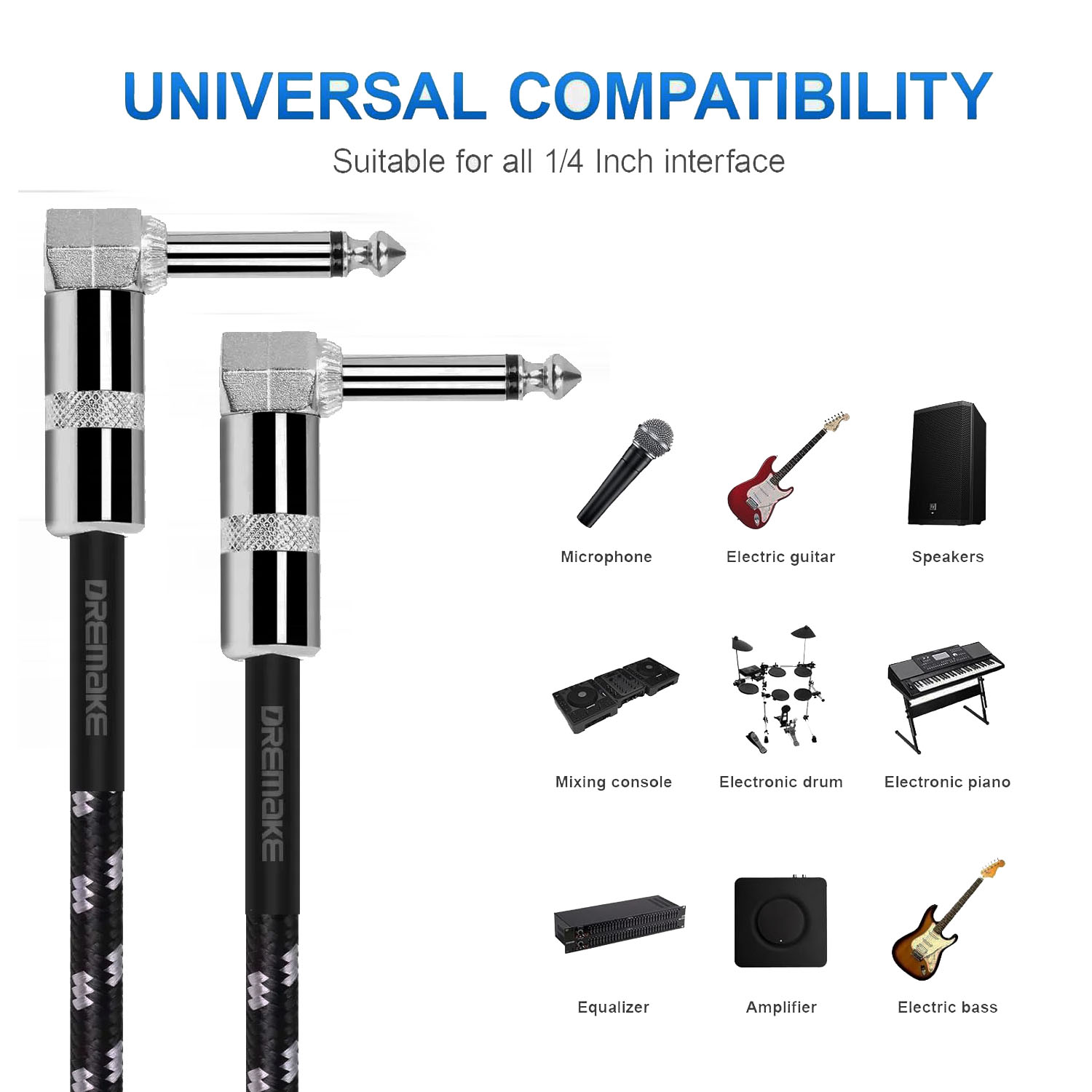 6.35mm Guitar Cable, 1/4 Inch Instrument Cable- Noise Free and Super Durable Guitar Chord- AMP Cord for Bass, Electric Guitar