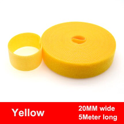 Cinta de sujeción reutilizable de 5M/rollo de 15/20mm, bridas para cables, correas de Velcro, tiras de cinta de gancho y bucle, organizador de cables de gestión de cables DIY: Yellow 20mm