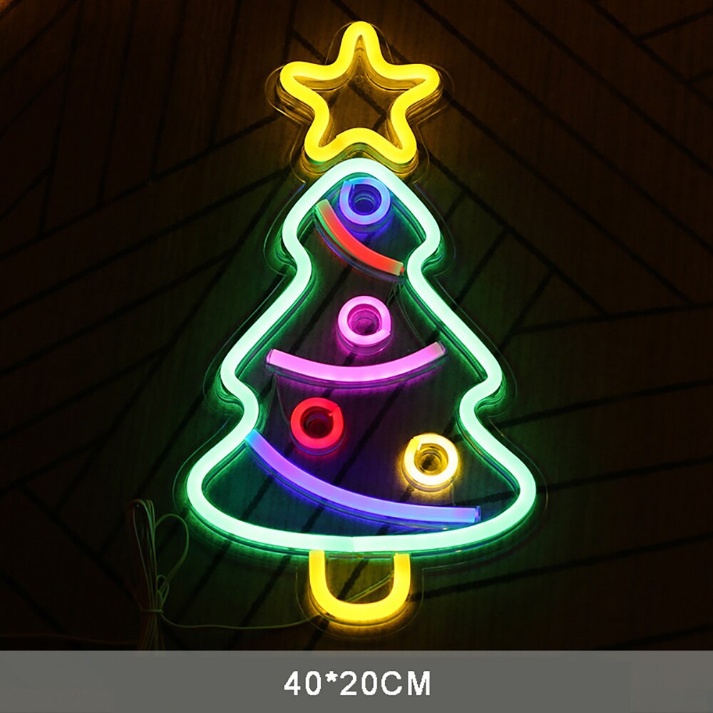 LED Neon Sign USB Powered Party Wall Hanging Light Christmas Tree Love Moon Star Unicorn Smile Cloud Gutar Bedroom Decor: Christmas tree