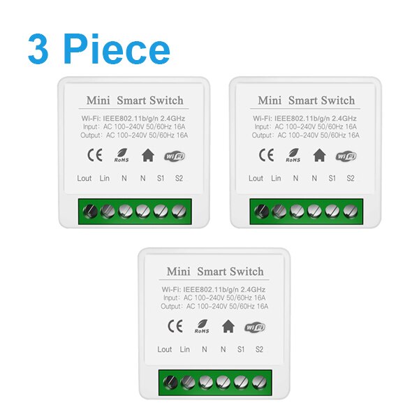 Tuya 16A MINI Wifi Switch DIY 2-way Control Timer Switches Relay Automation Modules Smart Life Work With Alexa Google Home Alice: 3 pieces