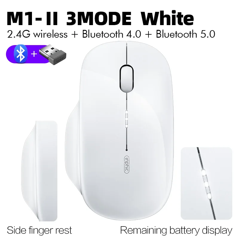 Inphic  m1 Profi kabellose maus, wiederaufladbare, geräuschlose maus, bluetooth-funkmaus mit drei modi, akkuanzeige + usb-c-ladefunktion: Rosa