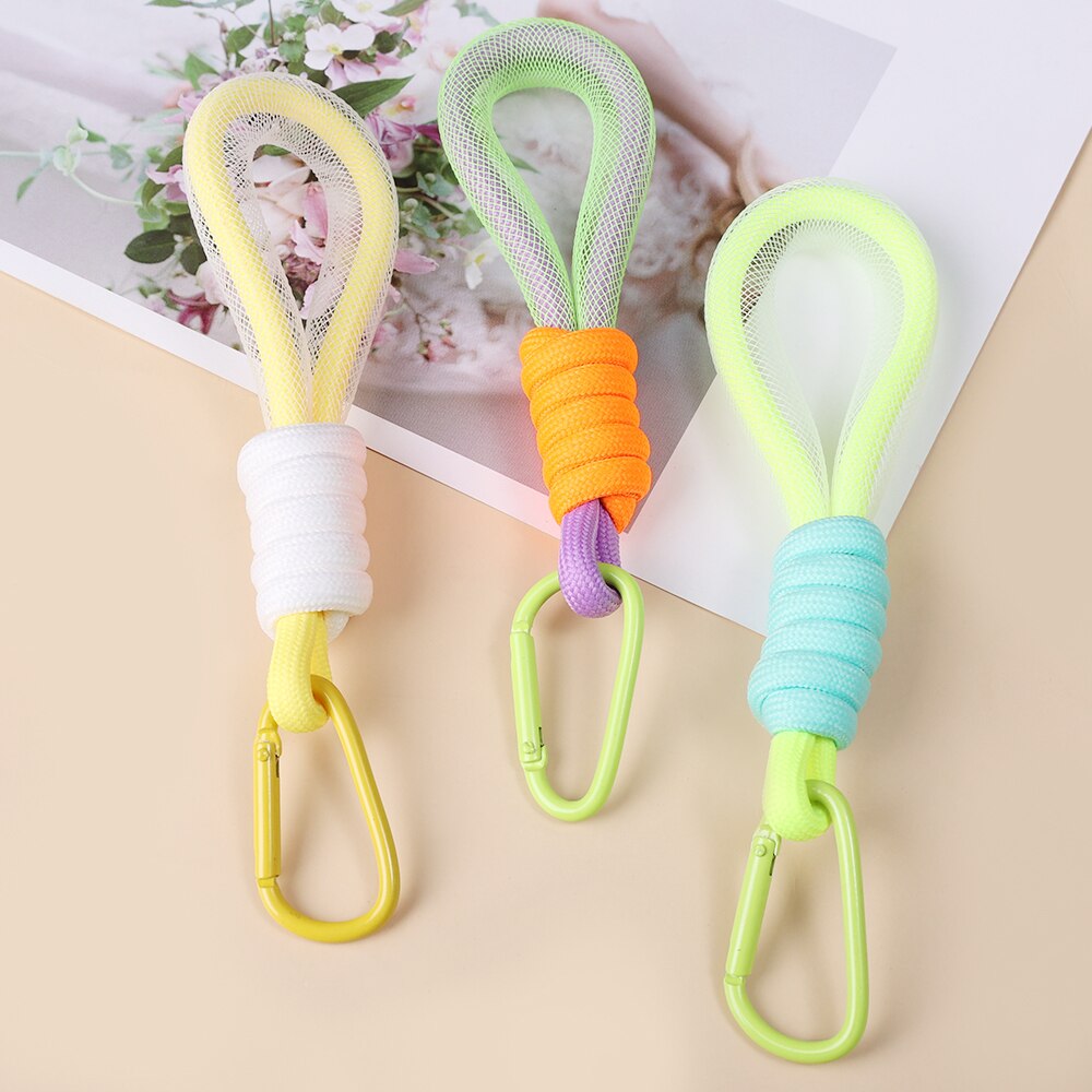 Fluorescent Phone Strap Mesh Landyard For Bags Braided Strips Keycord Hanging Accessories Keychain Mobile Phone Strap Chain