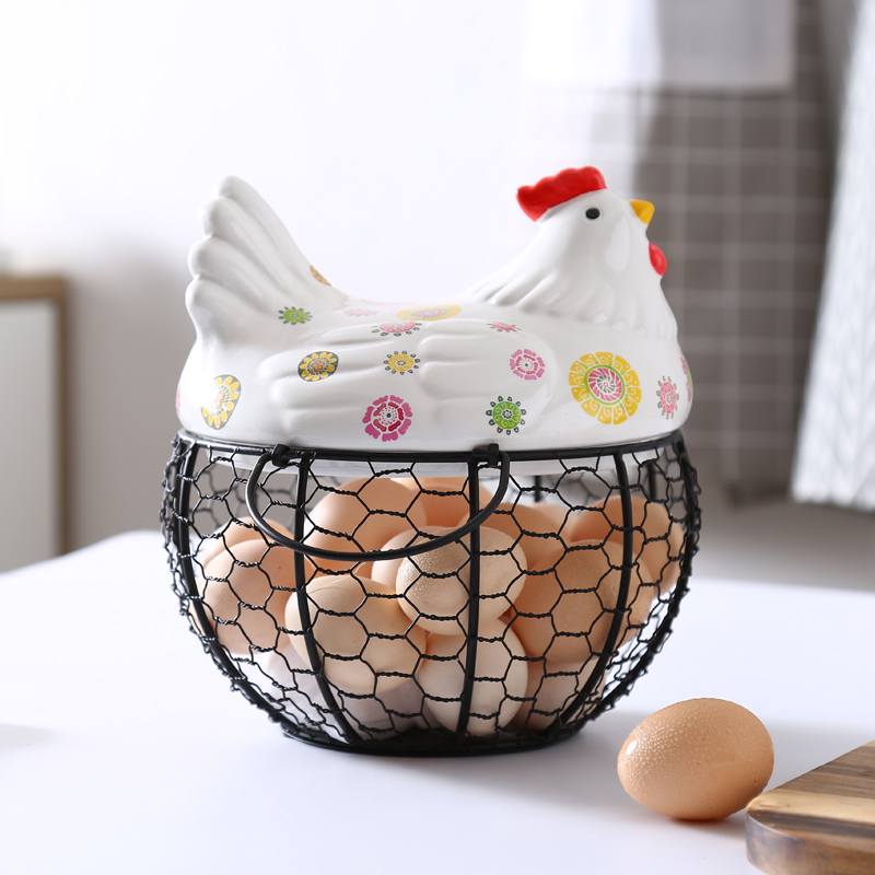 Keramische eierhouder kippengaas eiermand fruitmand collectie keramische kippenornamenten decoratie keuken opberggereedschap