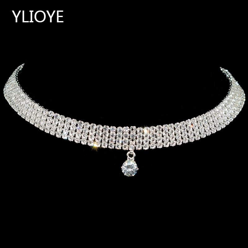 Mousserende sølvfarvet krystal krave kæde choker halskæde brude kvinder bryllupsfest diamante rhinestone choker smykker