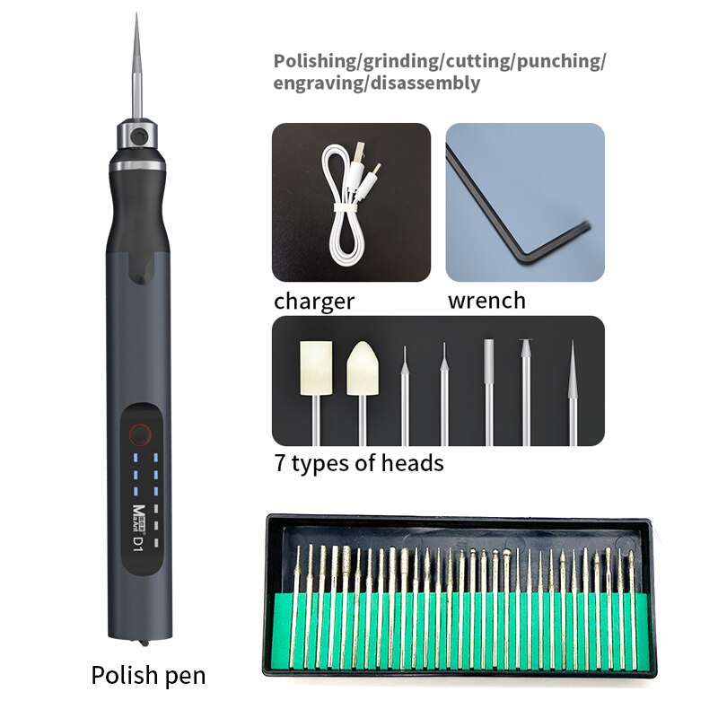 Maant D1 Smart Elektrische Slijpen Mini Handheld Grinder Graveren Pen Tool Set Diy Carving Slijpen Polijsten Oplaadbare: A set