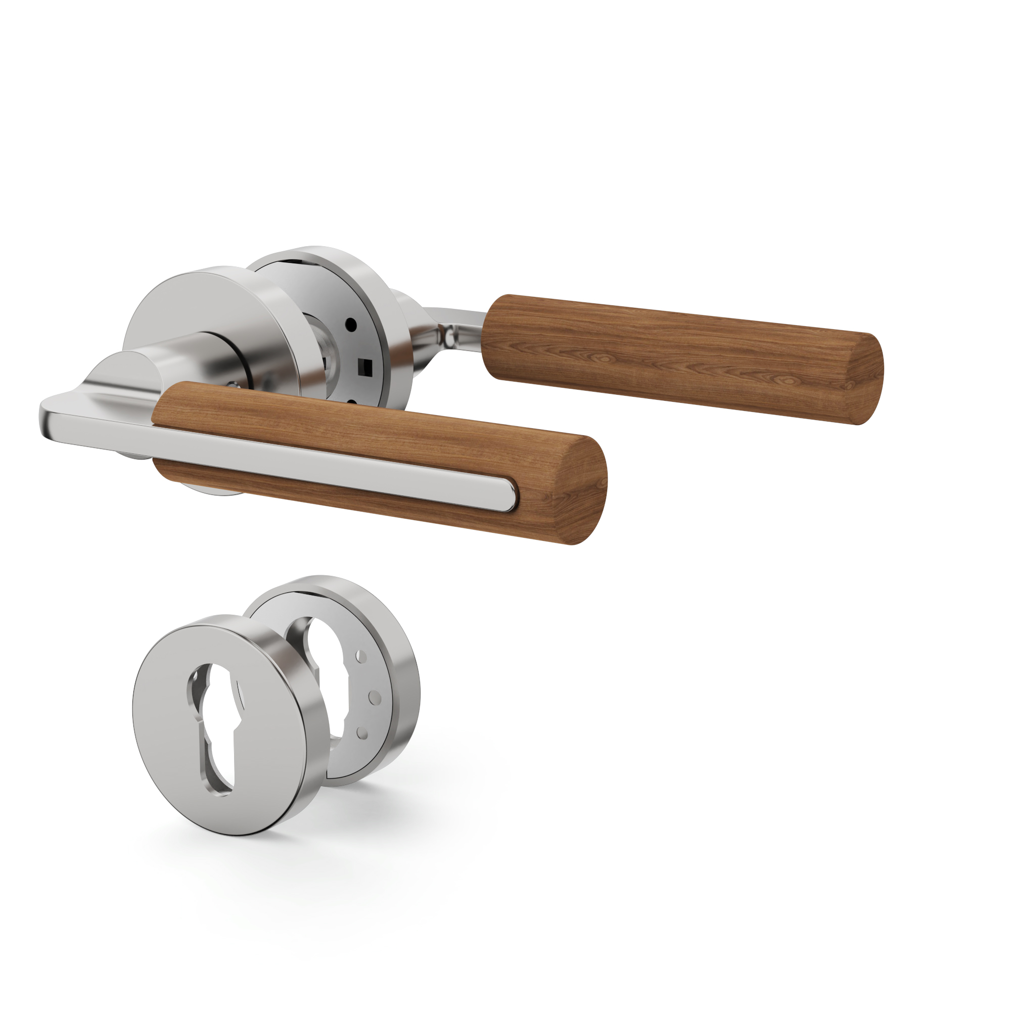 Viladepot Privacy Deurgreep Houten Handvat Hendel Slaapkamer Badkamer Doorgang Deurslot Zonder Slot Cilinde: Zilver