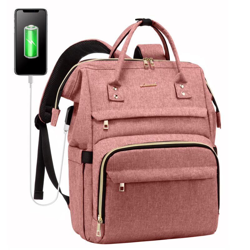LOVEVOOK women bag laptop backpacks multifunctional canvas backpacks unisex waterproof anti-thieft backpacks for school/work: Pink