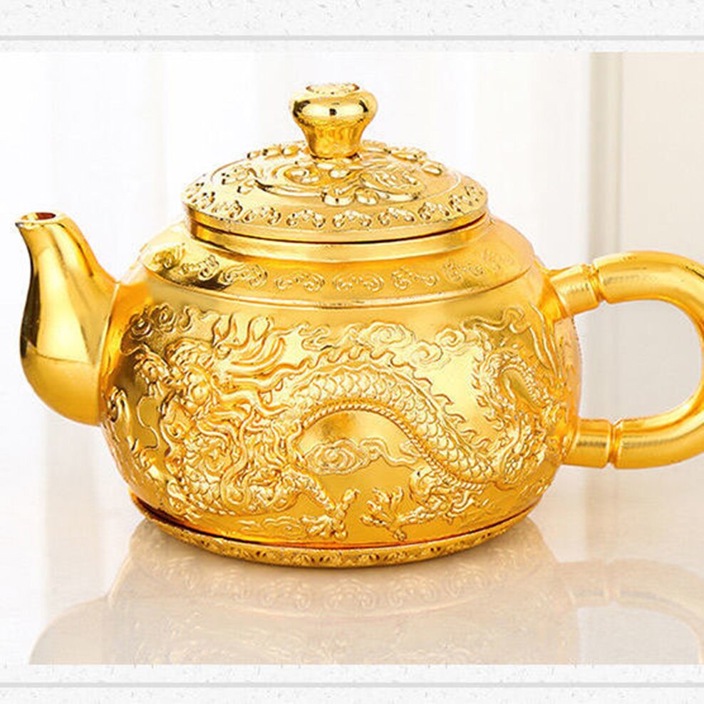 Vietnamese Shakin Tea Set 6-Piece Set Alloy Gold-Plated Dragon - Phoenix Teapot / Teacup / Tray Tea Table Ornaments Tea Set