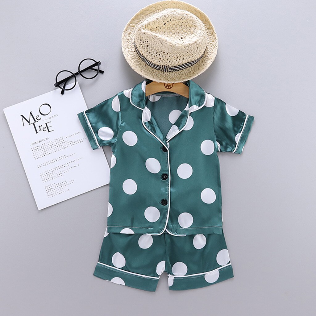 Zomer Peuter Baby Jongen Meisje Kleding Korte Mouw Dot Print Cartoon Tops + Shorts Pyjama Nachtkleding Outfits Set Kinderkleding
