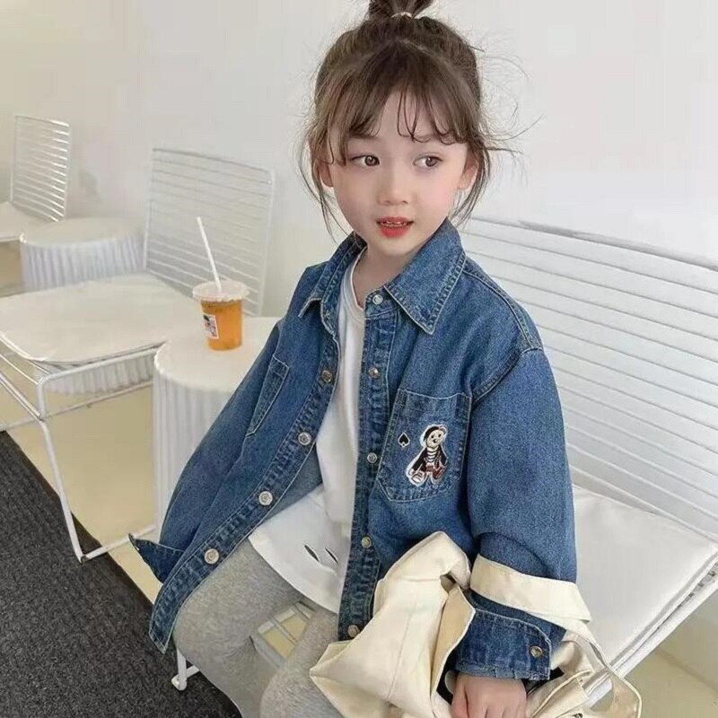 2022 primavera abbigliamento per bambini bambini Casual giacca di Jeans lunga ragazze Jeans cappotti camicia per ragazze Denim capispalla Costume 100-150CM