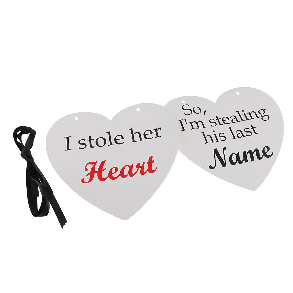 2 Pieces Funny Wedding Heart Photo Booth Props with Romantic Sayings Hanging Sign Decoration