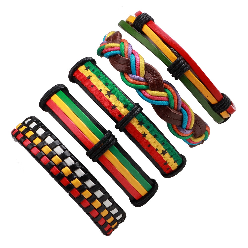 Conjunto de 5 unids/set de pulseras de cuero de la Biblia para hombre, brazaletes de estilo Vintage, Reggae, África, Argentina, joyería Punk Rock,